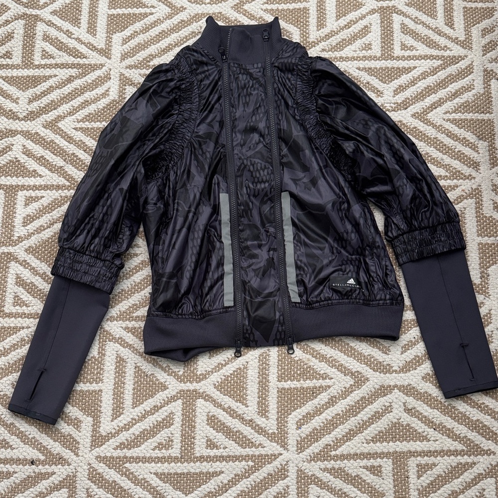 Stella McCartney x Adidas Black and Purple Textured Reflective Trim Zip Jacket
